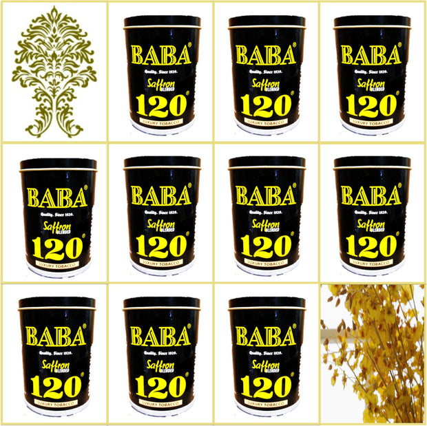 10 Cans Baba 120 Saffron Blended Luxury Tobacco 50g Each
