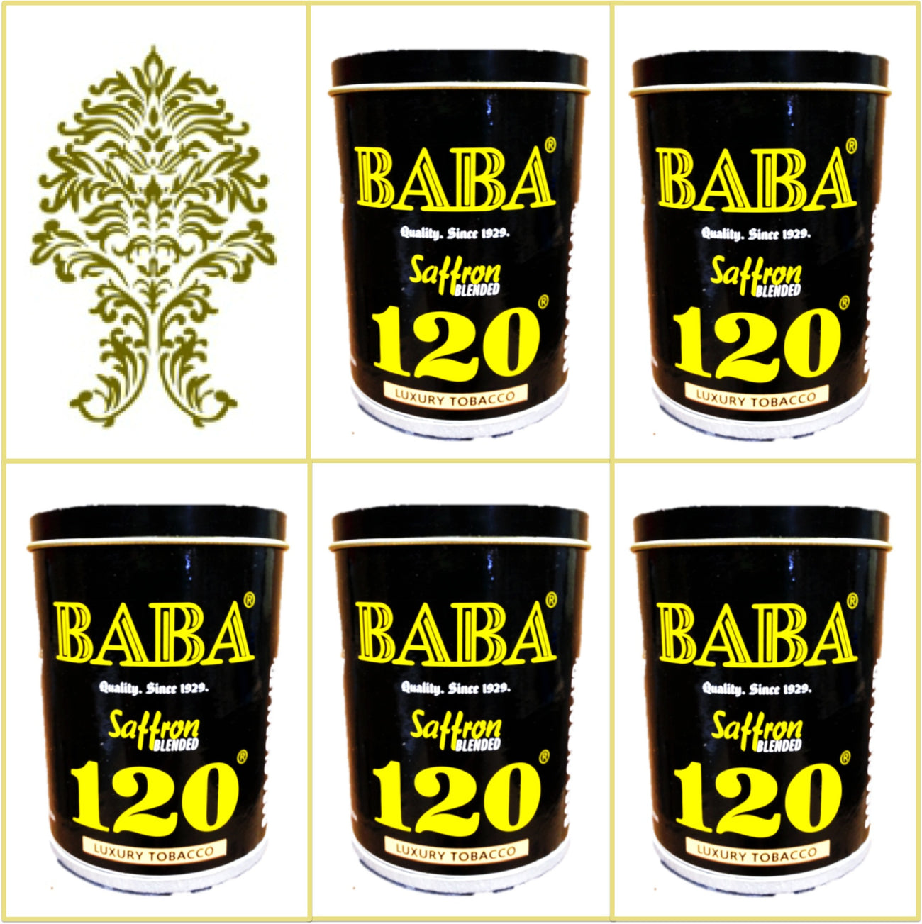 5 Cans Baba 120 Saffron Blended Luxury Tobacco 50g Each