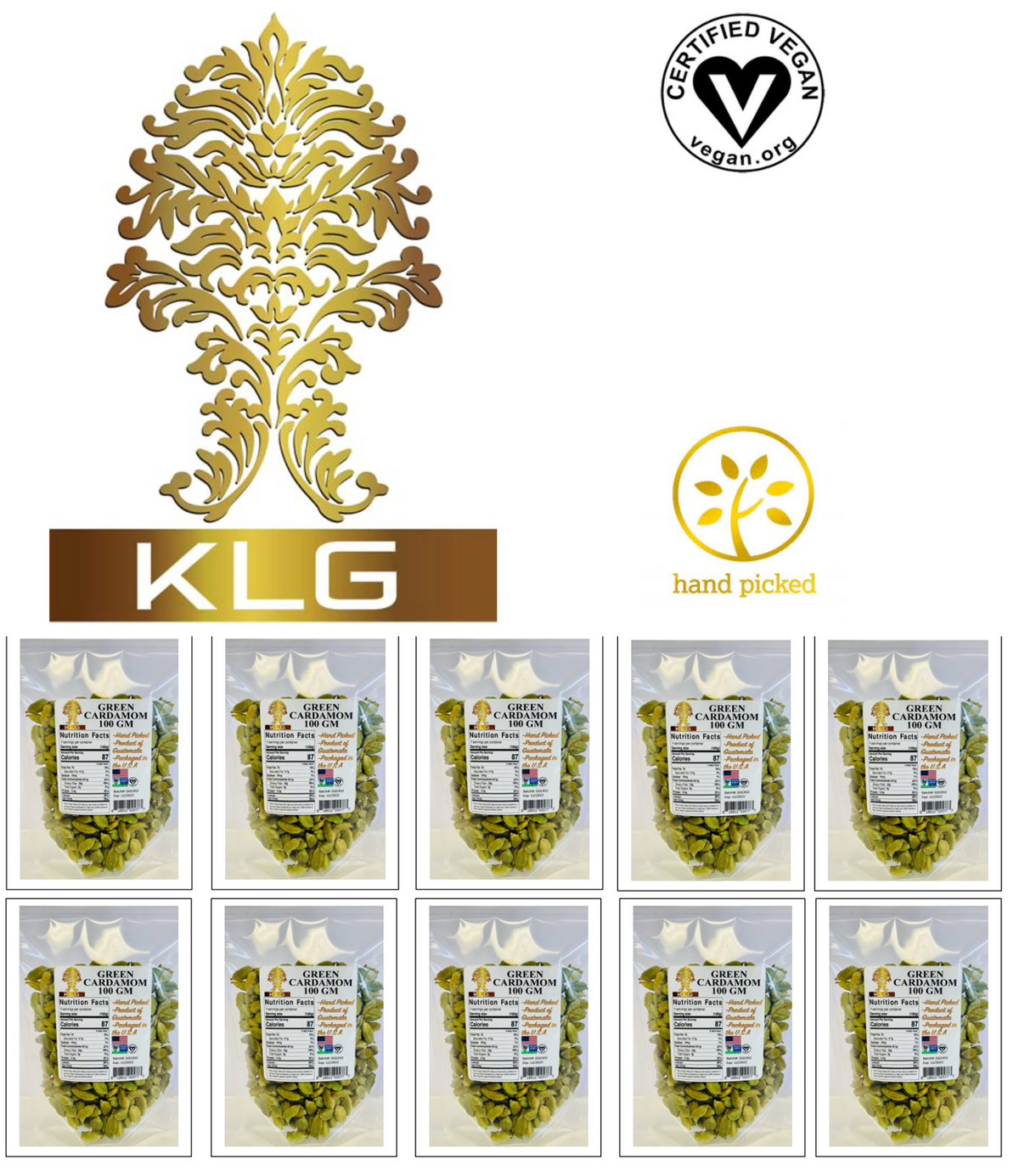 10 Bags Natural Green Whole Cardamom Pods Extra Fancy Grade 100gm Each